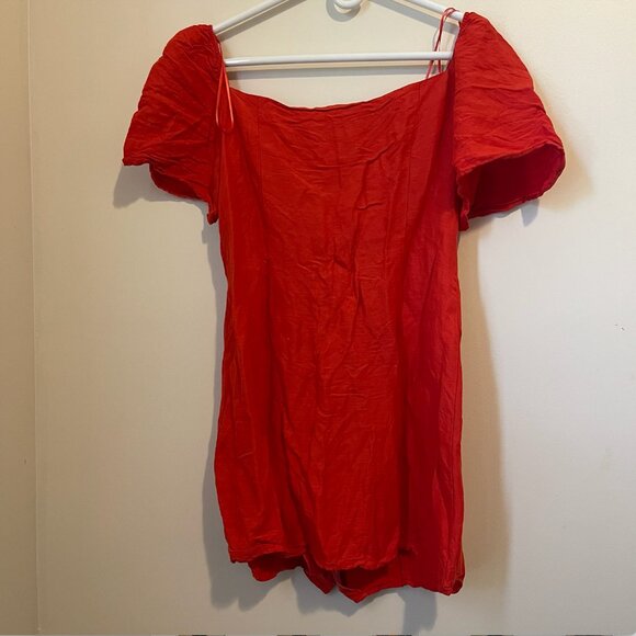 ZARA Woman Red Puff Sleeve Button Front Mini Dress - Size L - Picture 4 of 4